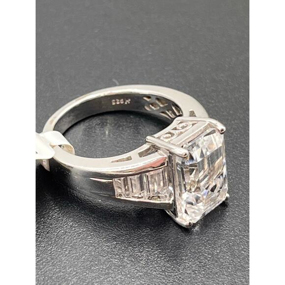 Designer Emerald Cut Lab Created White Sapphire Sterling Silver Ring Sz 7 1/4 - Picture 5 of 9